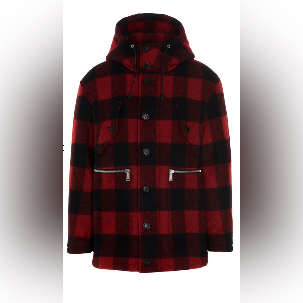 DSquared2 Red and Black Plaid Winter Jacket/Coat Sz48